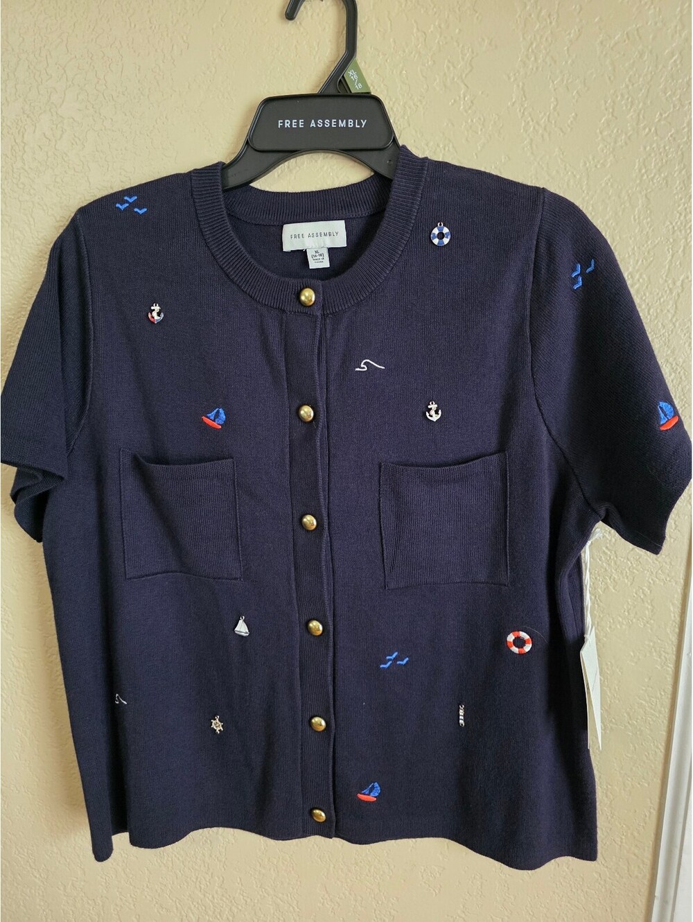 Free Assembly XL Dark Navy Nautical Preppy Patch Pocket Cardigan Sweater NWT